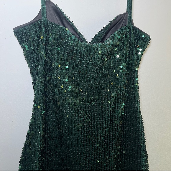 Zara Basic Dark Green Emerald Sequin Mini Dress Size Small - Picture 9 of 10